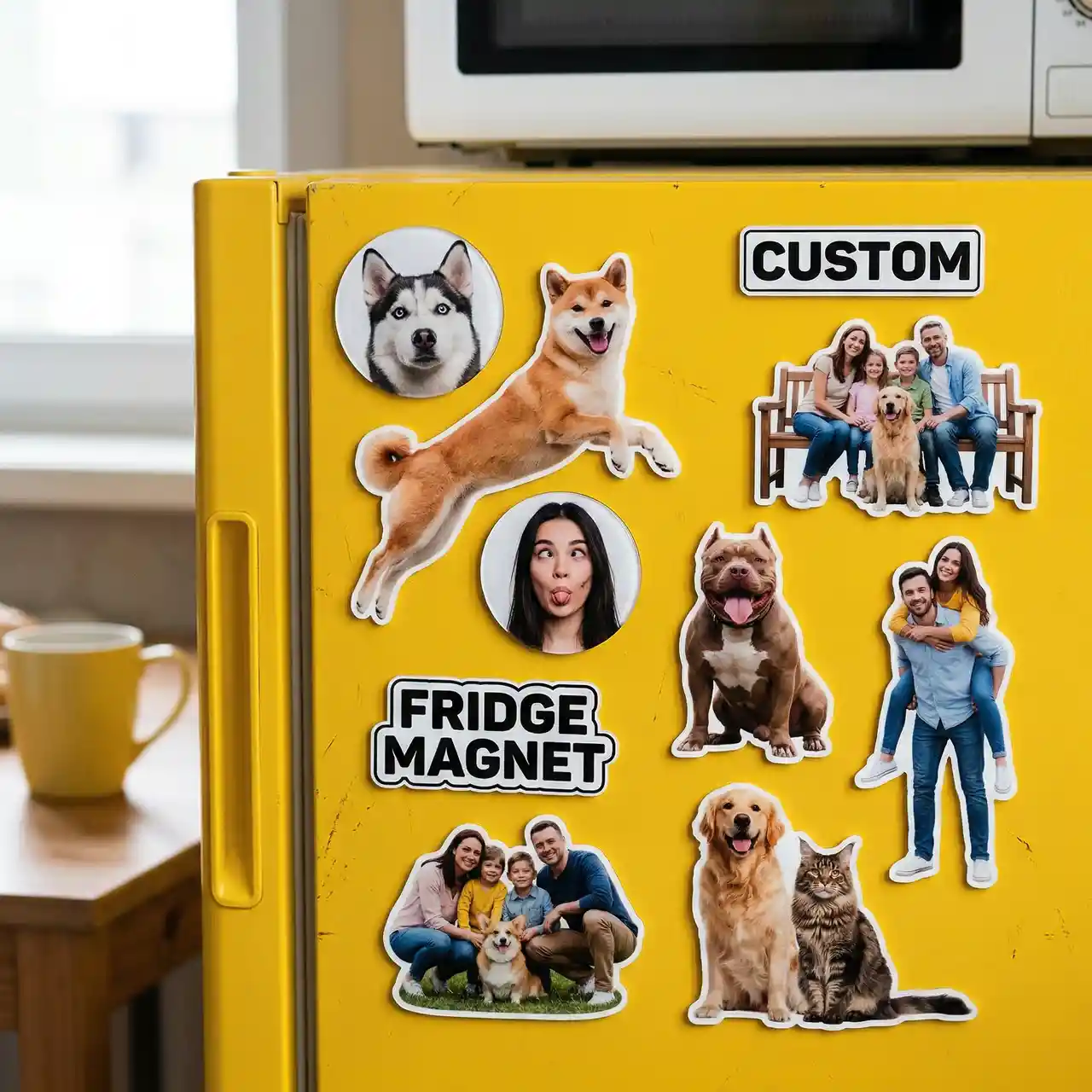 Create Custom Shaped Acrylic Fridge Magnet Mockups with AI