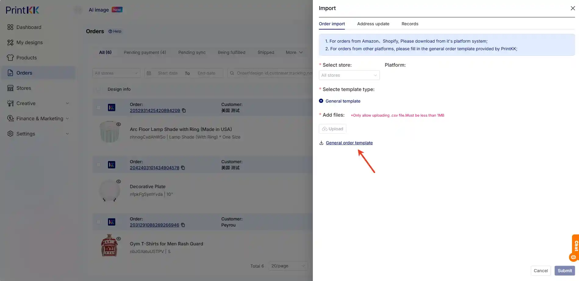 How to bulk import orders if my store cannot be integrated with PrintKK?