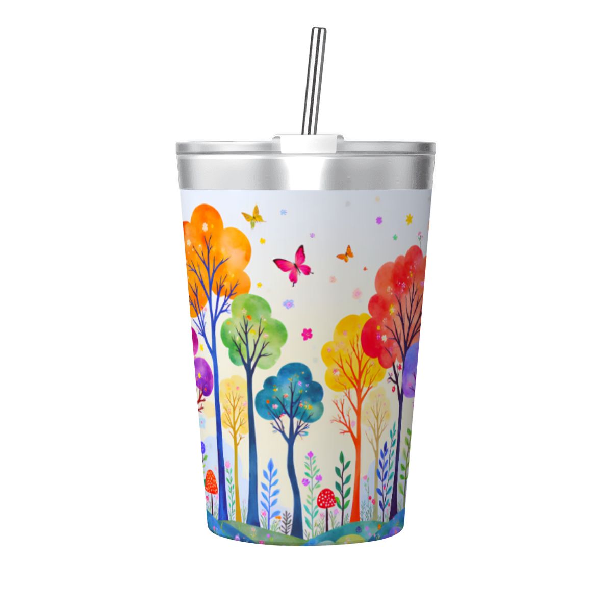 Stainless Steel Water Bottle With Straw (12oz)