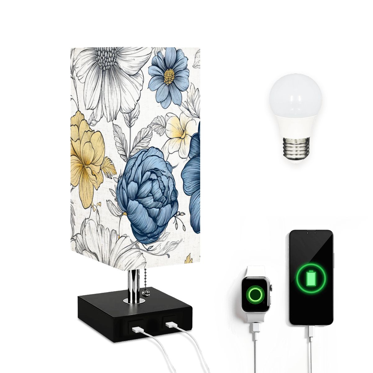 Square Table Lamp with USB Port No Trim