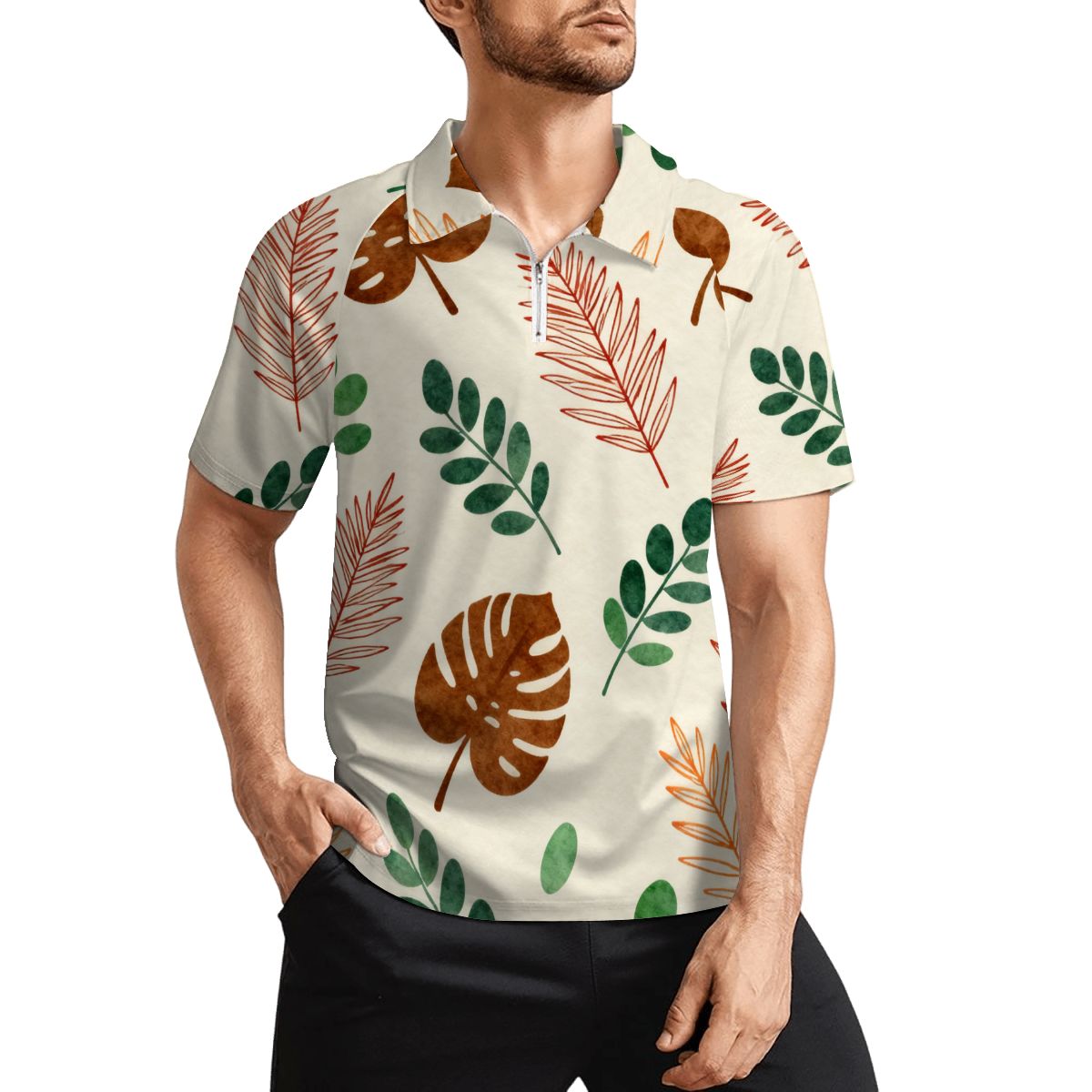 Zip Polo Shirts for Men Relaxed Fit