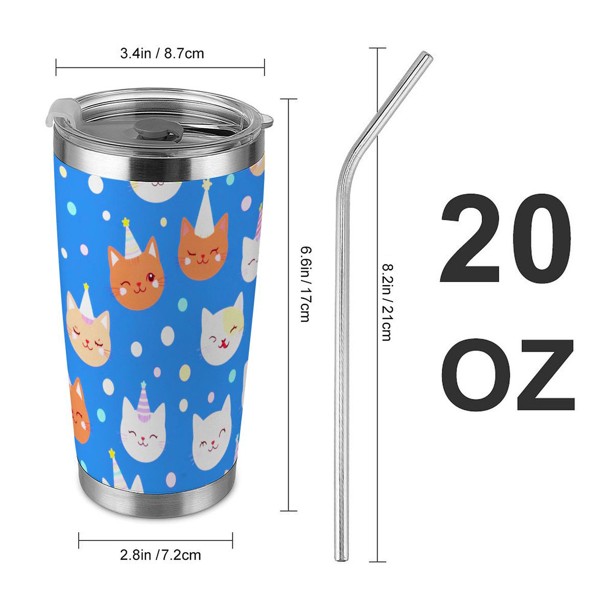 20oz Becher mit Deckel und Strohhalm (Hergestellt in den USA)