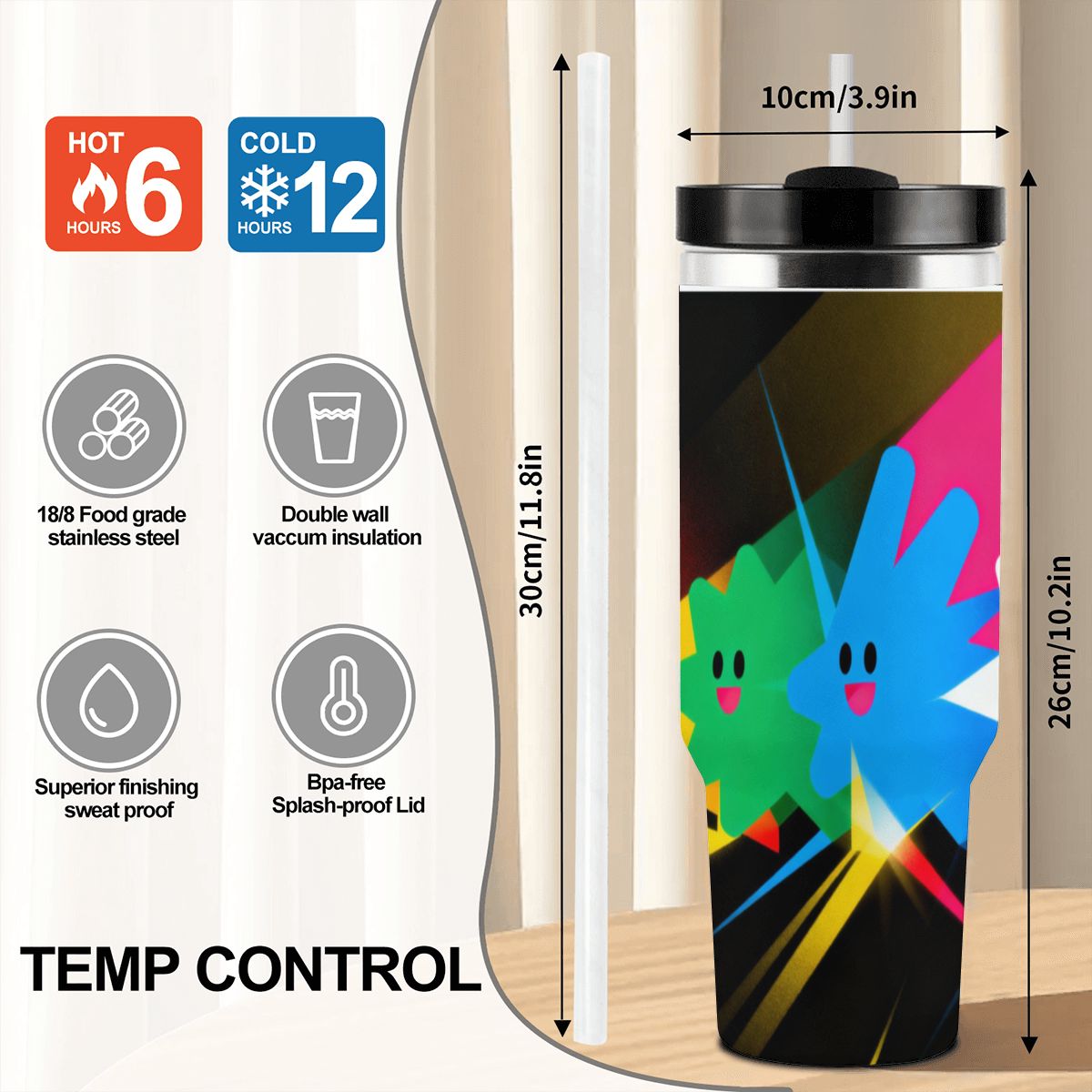 Vaso de 40oz con asa y pajilla (Hecho en EE. UU.)