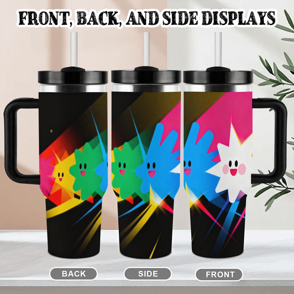 Vaso de 40oz con asa y pajilla (Hecho en EE. UU.)