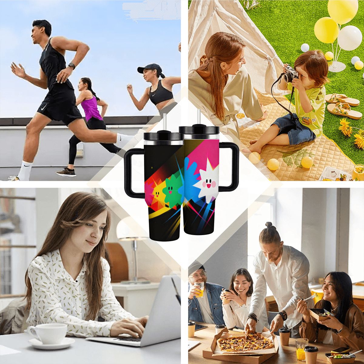 Vaso de 40oz con asa y pajilla (Hecho en EE. UU.)