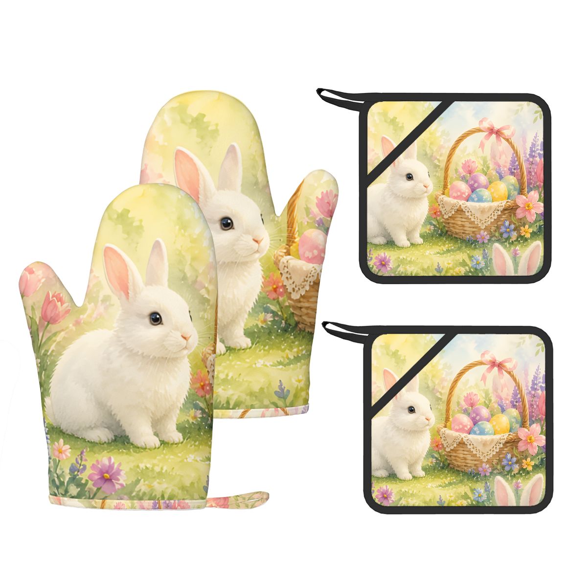 4Pcs Silicone Oven Mitts and Pot Holders Set