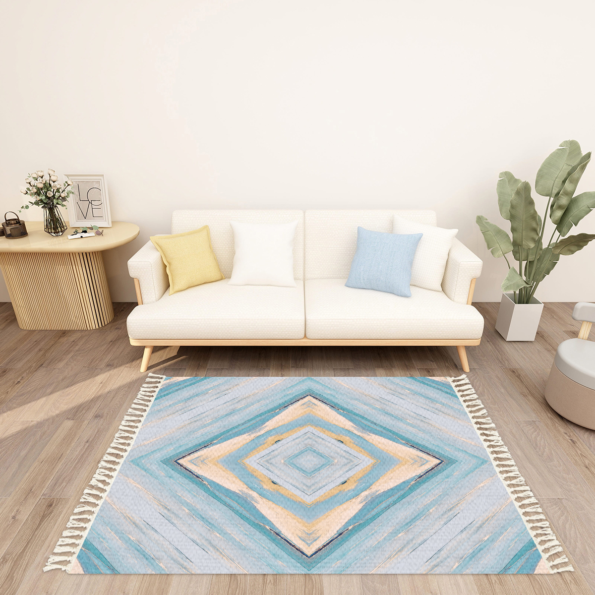 Multi-Size Area Rug with Tassels Home Decor