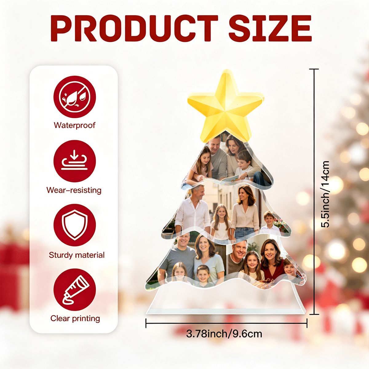 クリスマスツリー写真プレート - 自立型アクリル記念品