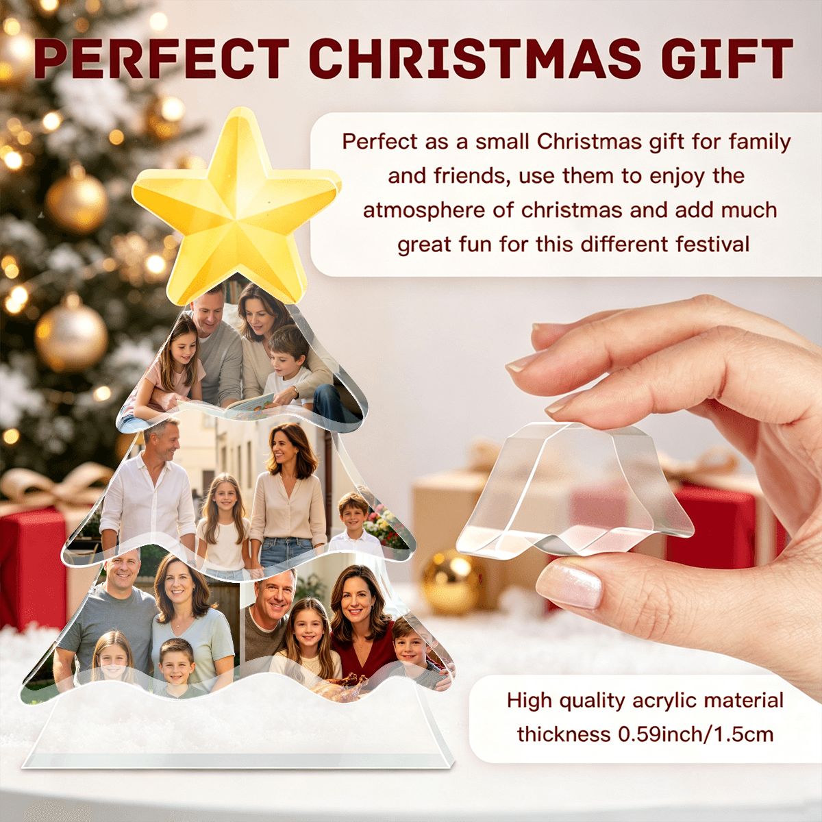 クリスマスツリー写真プレート - 自立型アクリル記念品