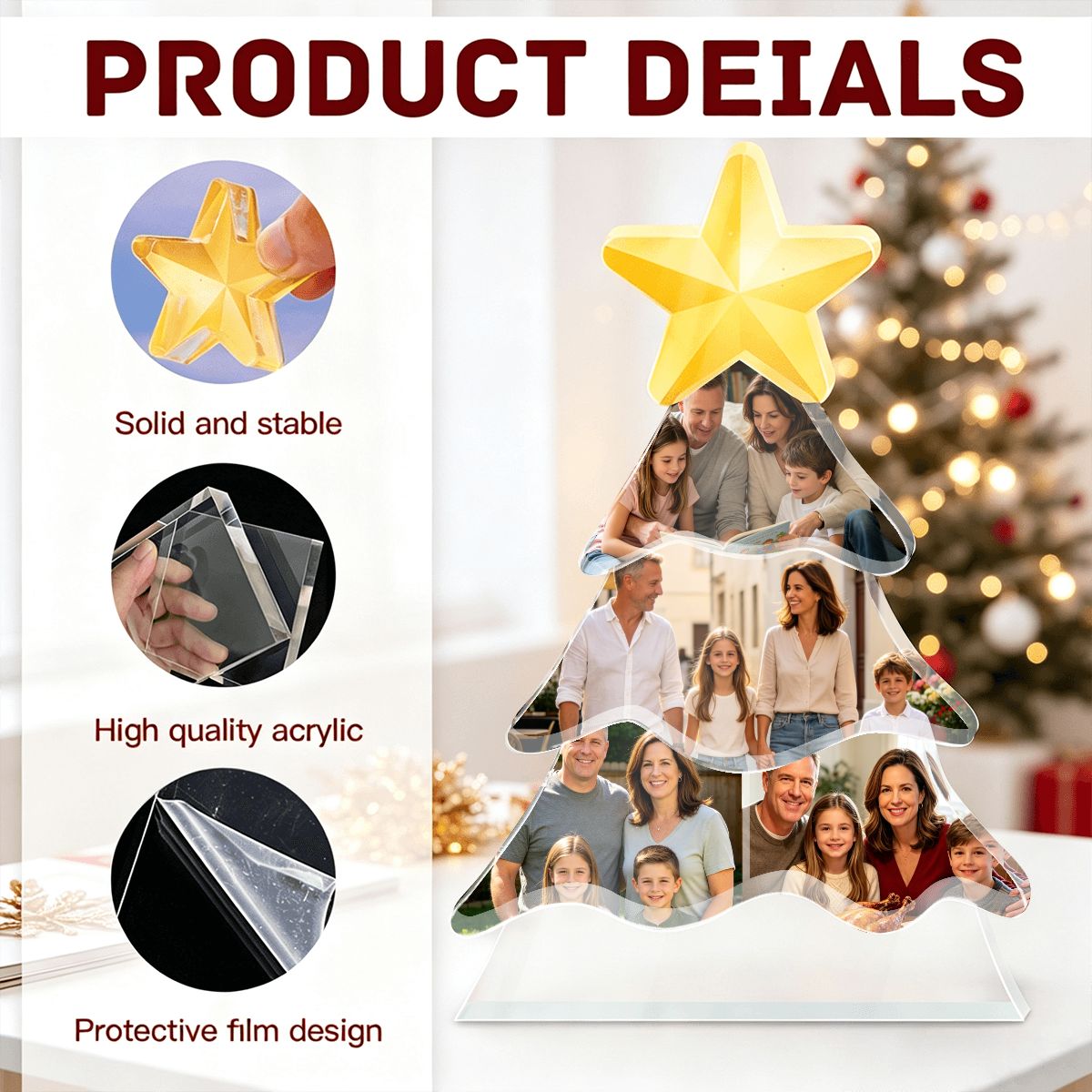 クリスマスツリー写真プレート - 自立型アクリル記念品