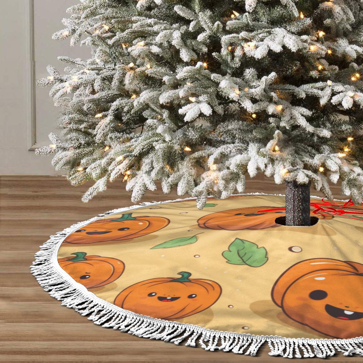 Christmas Tree Skirt with Tassel Edges