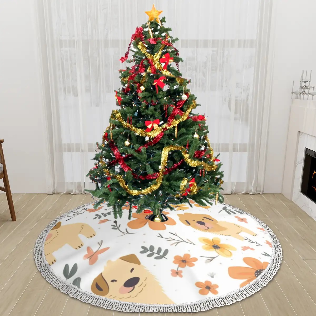 Thickened Christmas Tree Skirt with Fringe Lace