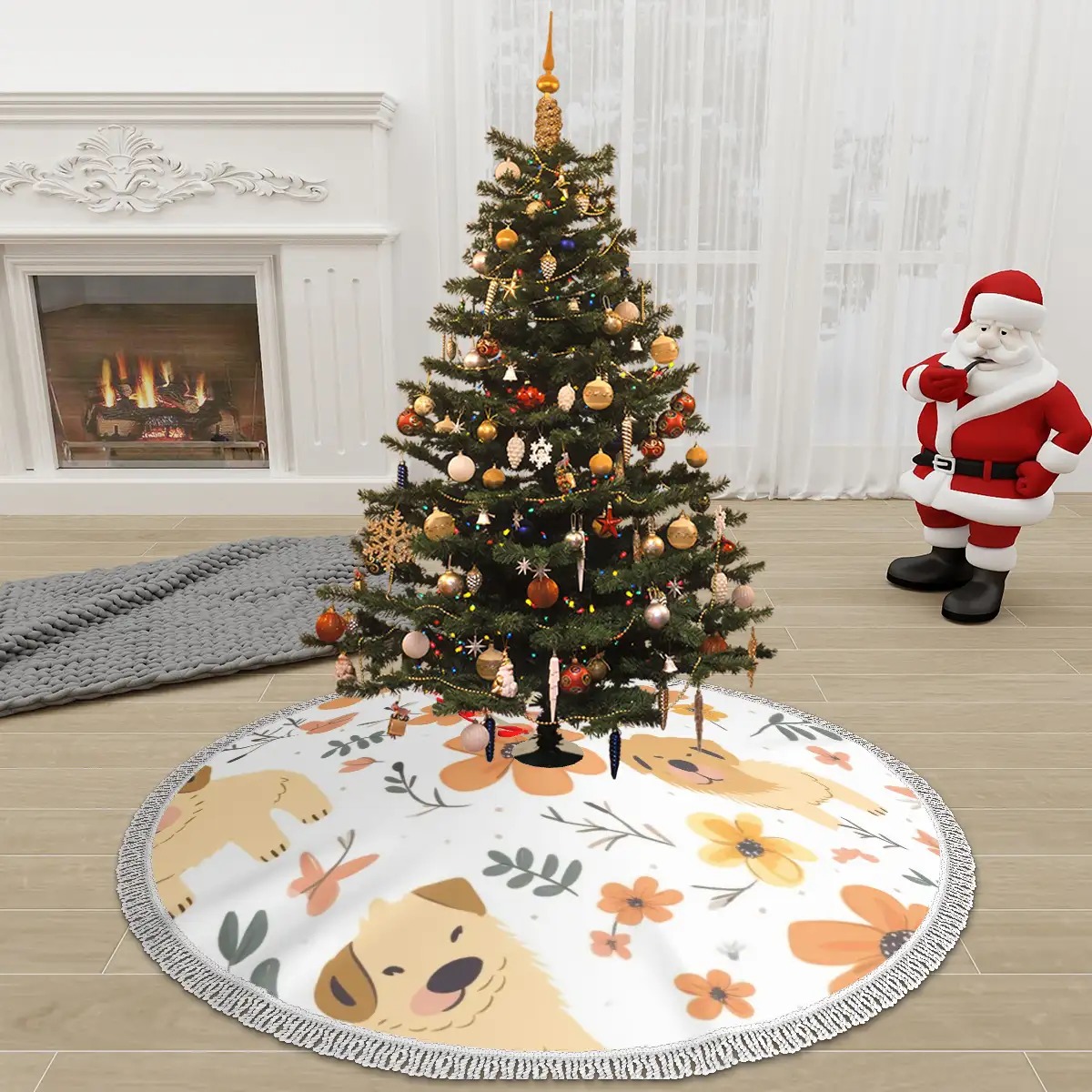 Thickened Christmas Tree Skirt with Fringe Lace