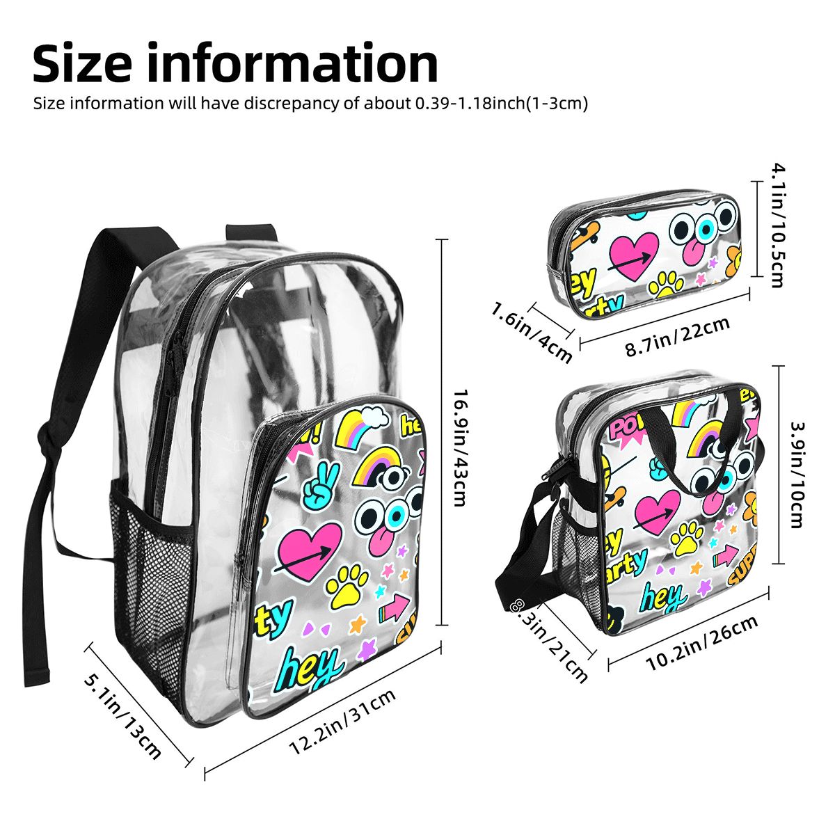 Clear Backpack Set of 3 (Backpack&Lunch Bag&Pencil Case)