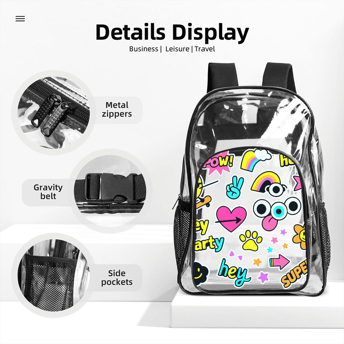 Clear Backpack Set of 3 (Backpack&Lunch Bag&Pencil Case)