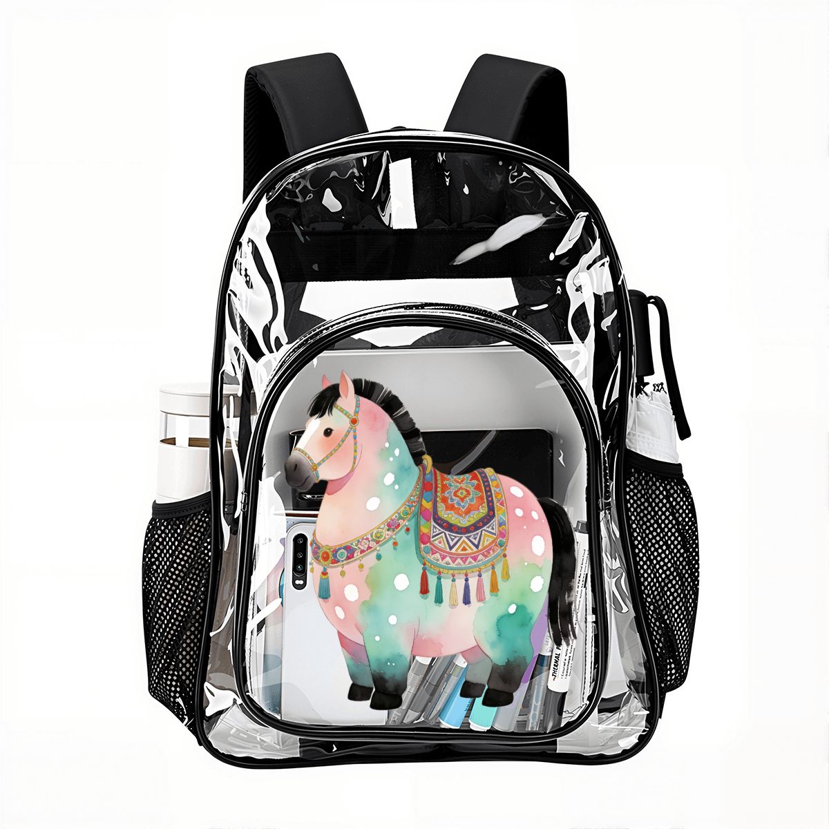 Sac à dos transparent avec poche en maille