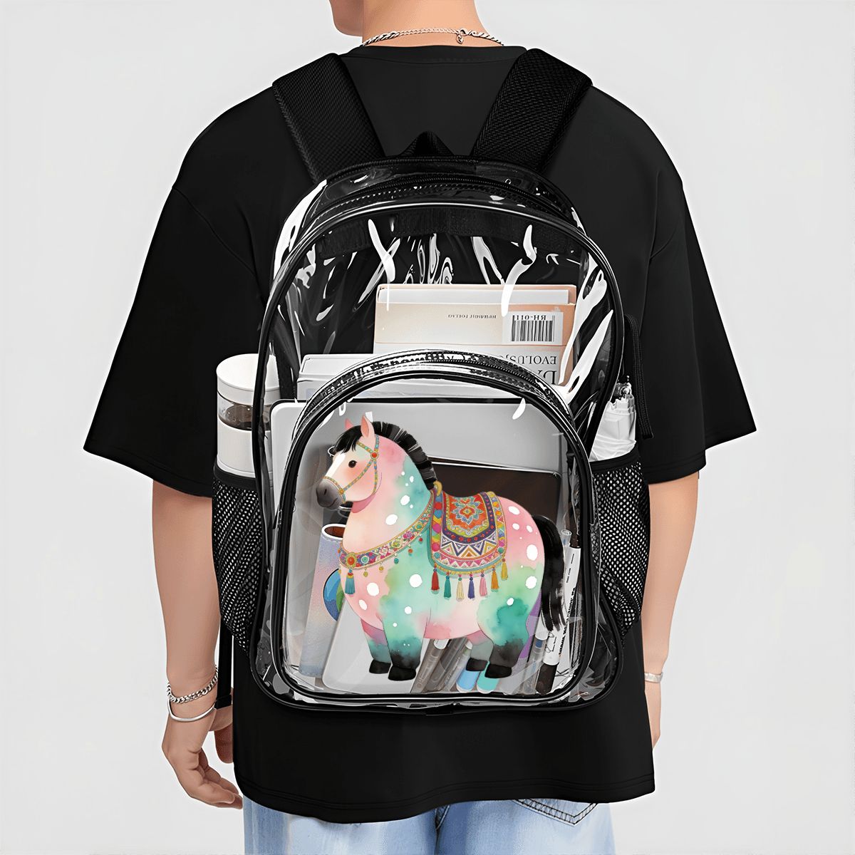 Sac à dos transparent avec poche en maille