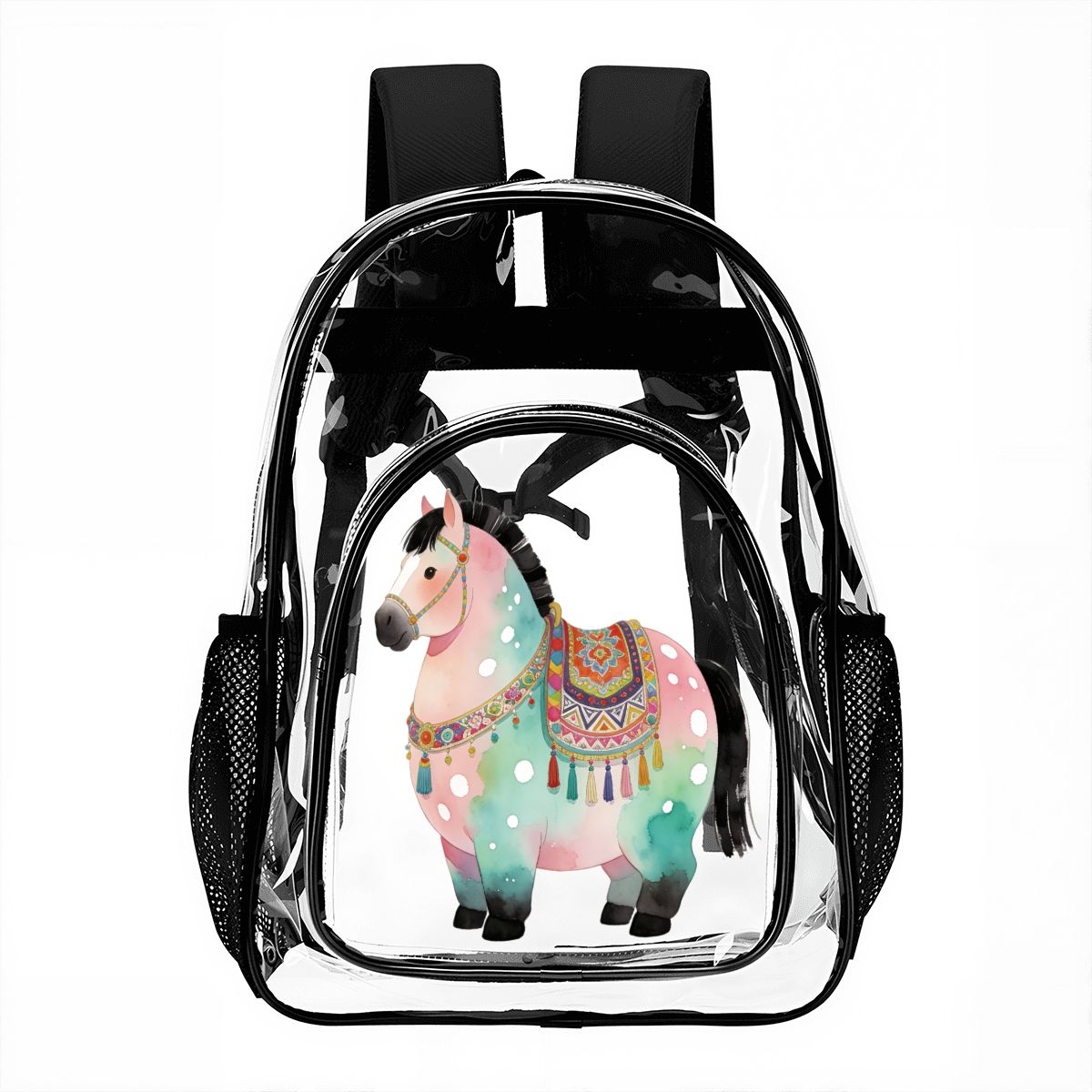 Mochila transparente con bolsillo de malla