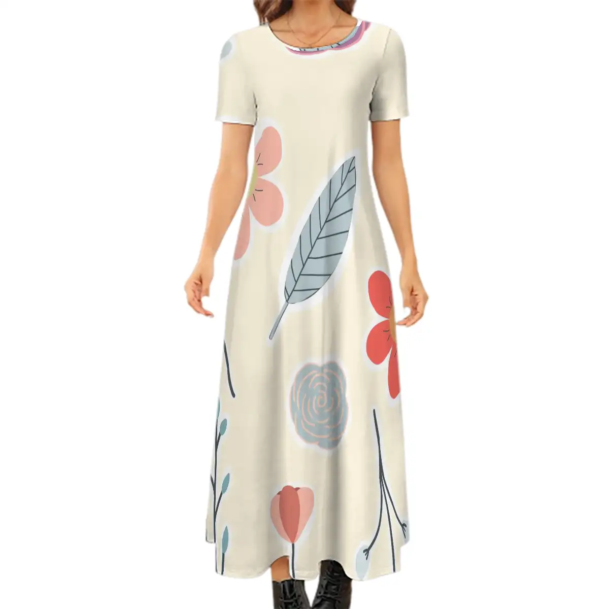 Crew Neck Short Sleeve Maxi Dress