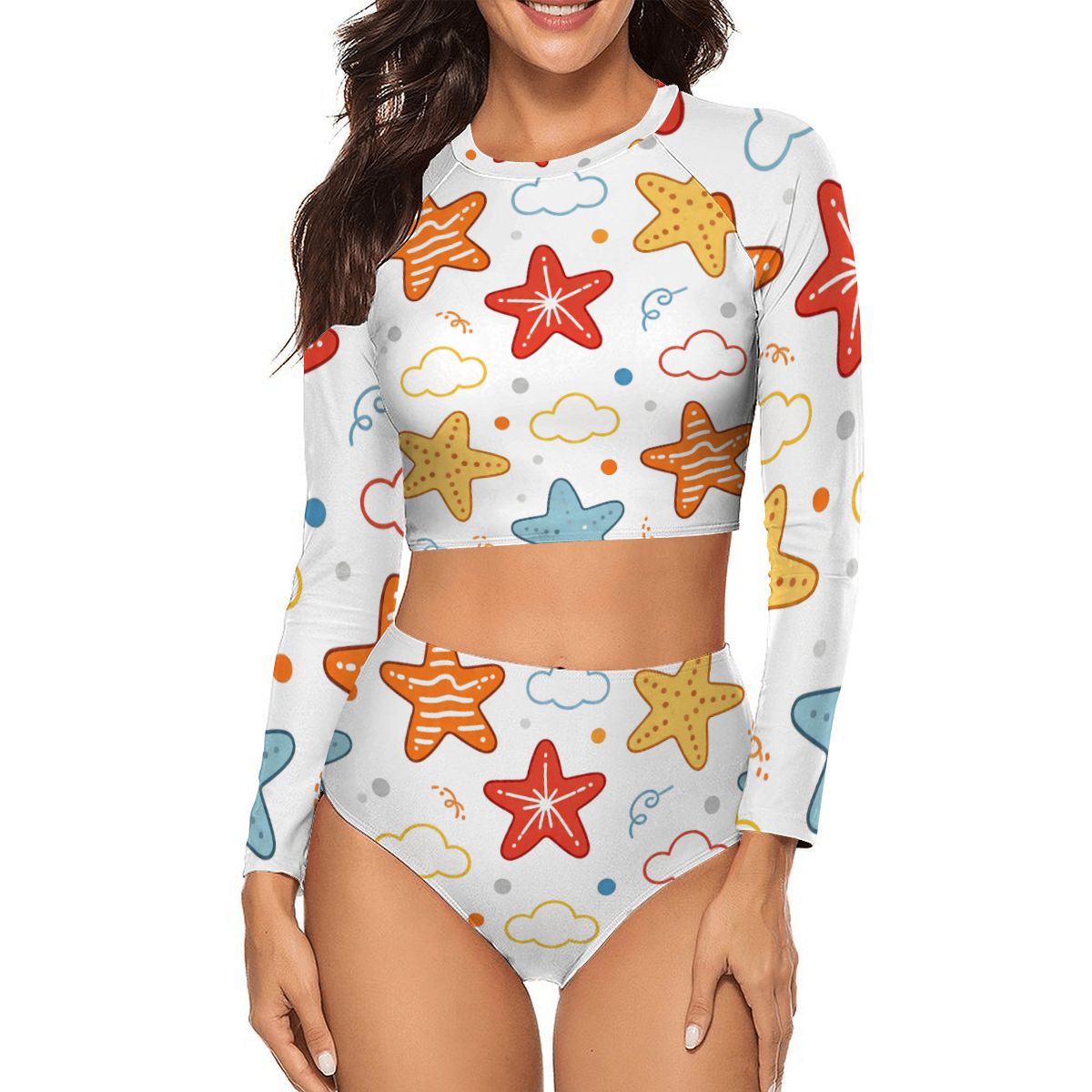 Costume da bagno da donna a due pezzi con maniche lunghe