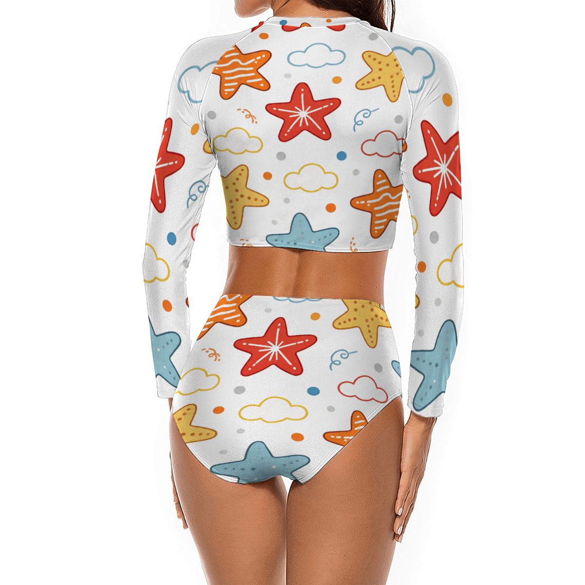 Costume da bagno da donna a due pezzi con maniche lunghe