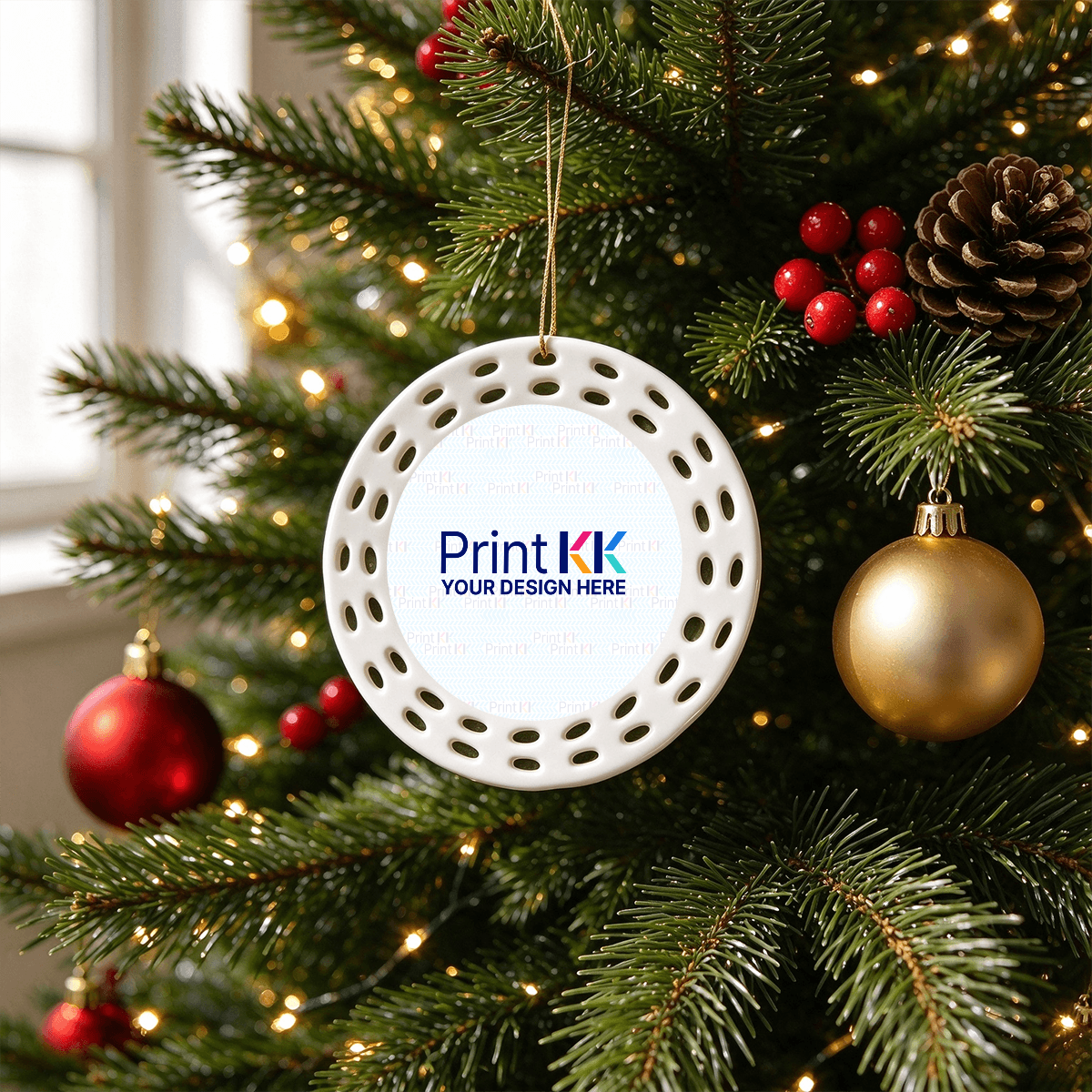 カットアウトラウンドセラミックオーナメント - クリスマスデコレーション