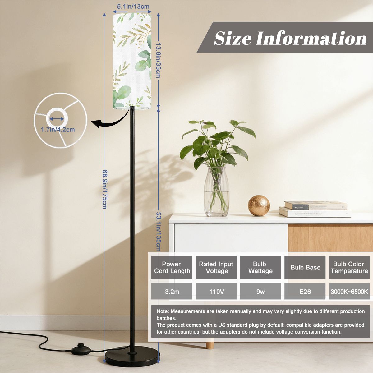 Lampe sur pied moderne (Fabriquée aux États-Unis)