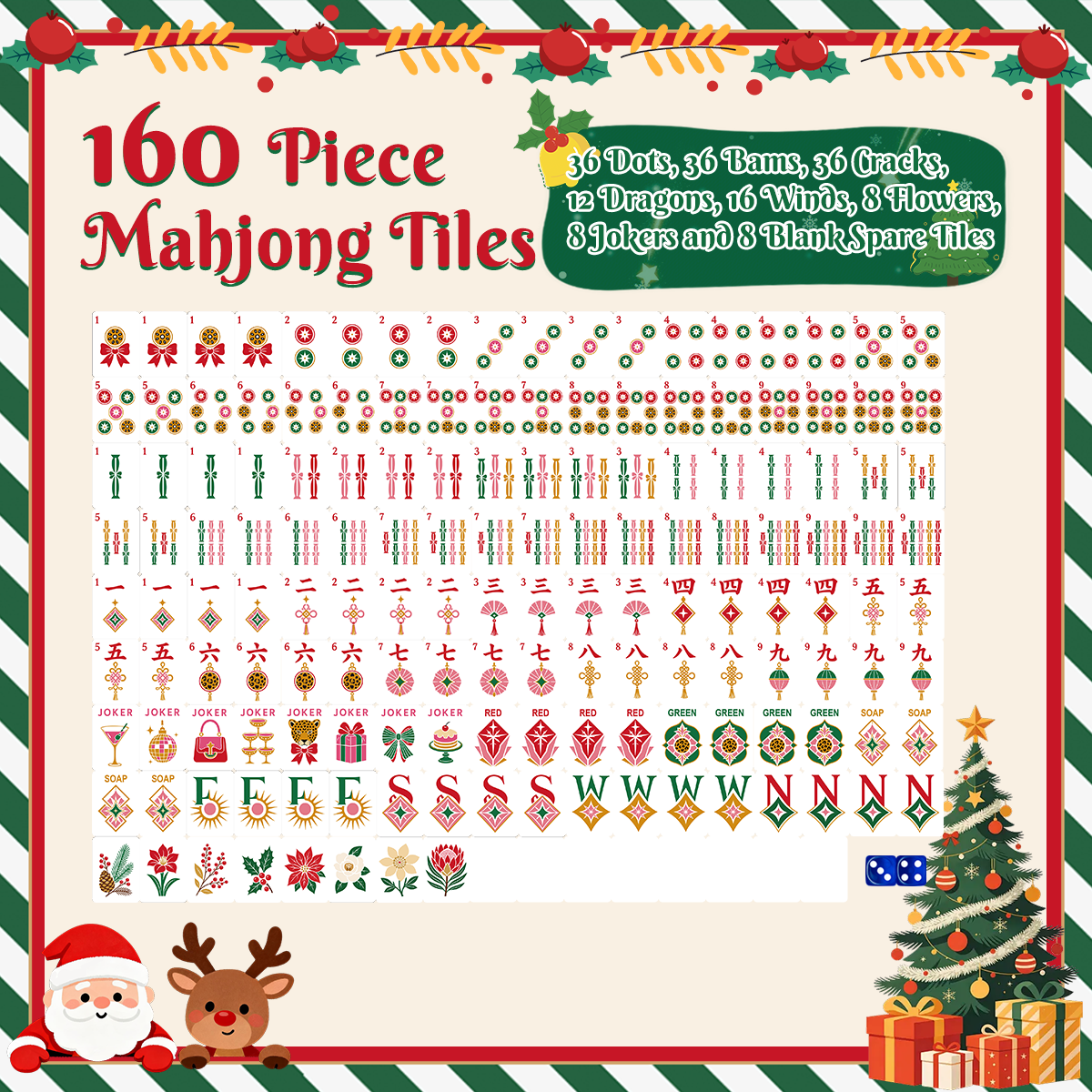 Glam Holiday Christmas Mahjong Tiles