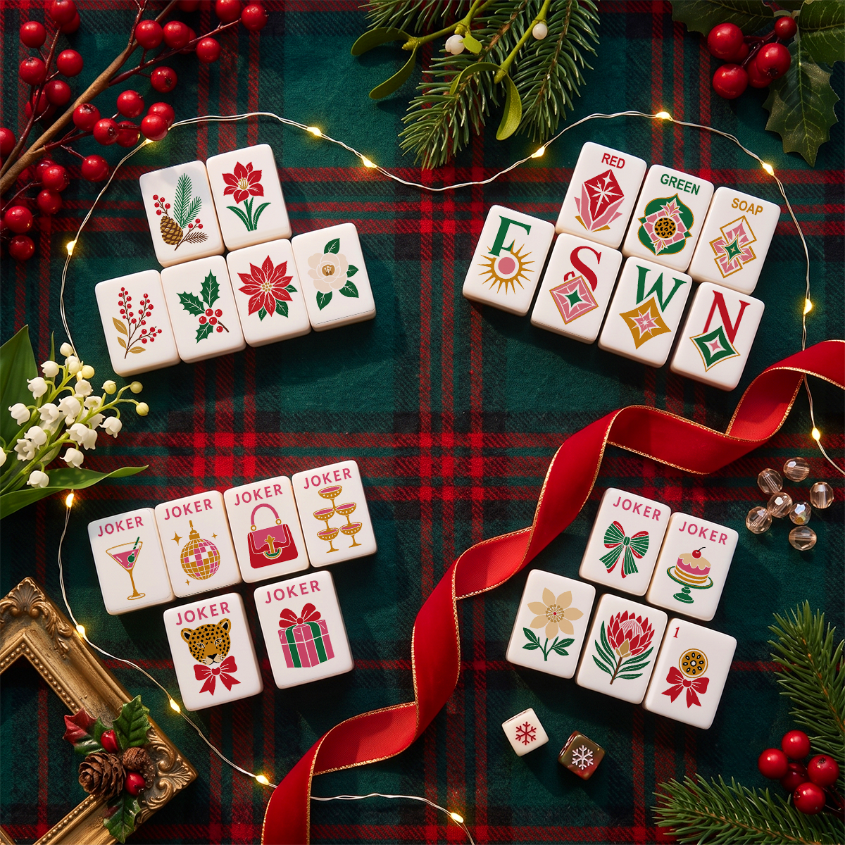 Glam Holiday Christmas Mahjong Tiles