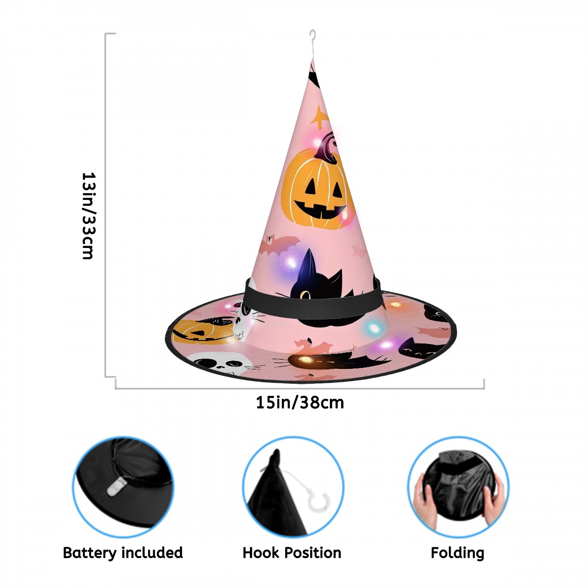 Halloween Witch Hat with LED Lights