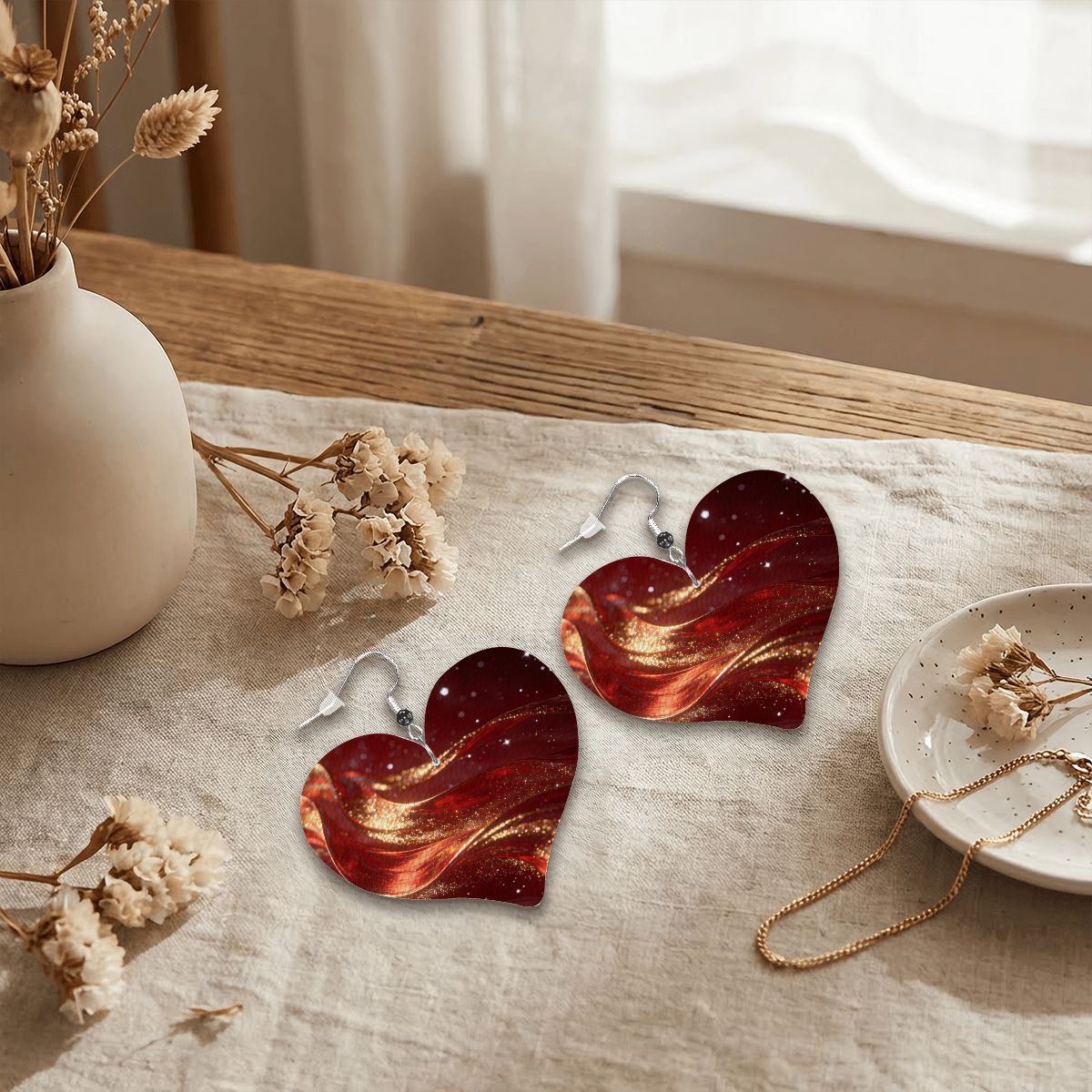 Pendientes de cuero en forma de corazón