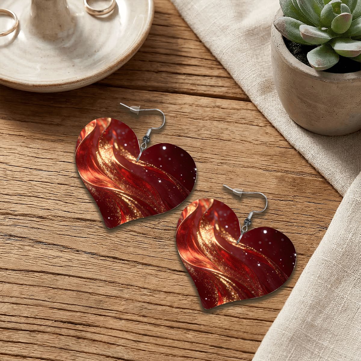 Pendientes de cuero en forma de corazón