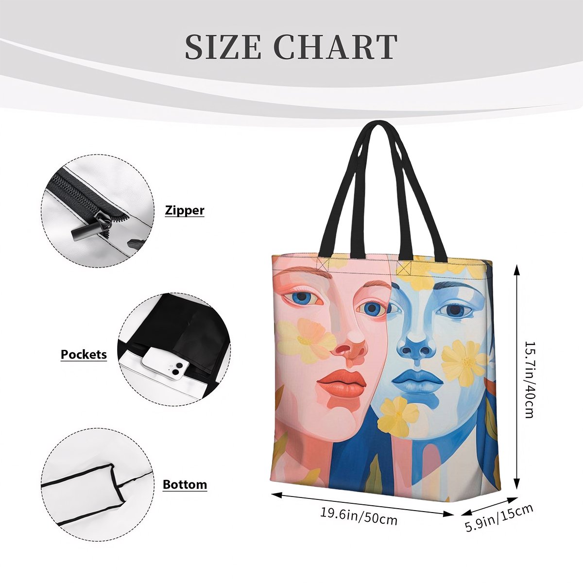 Large Capacity One Shoulder Tote Bag With Zipper