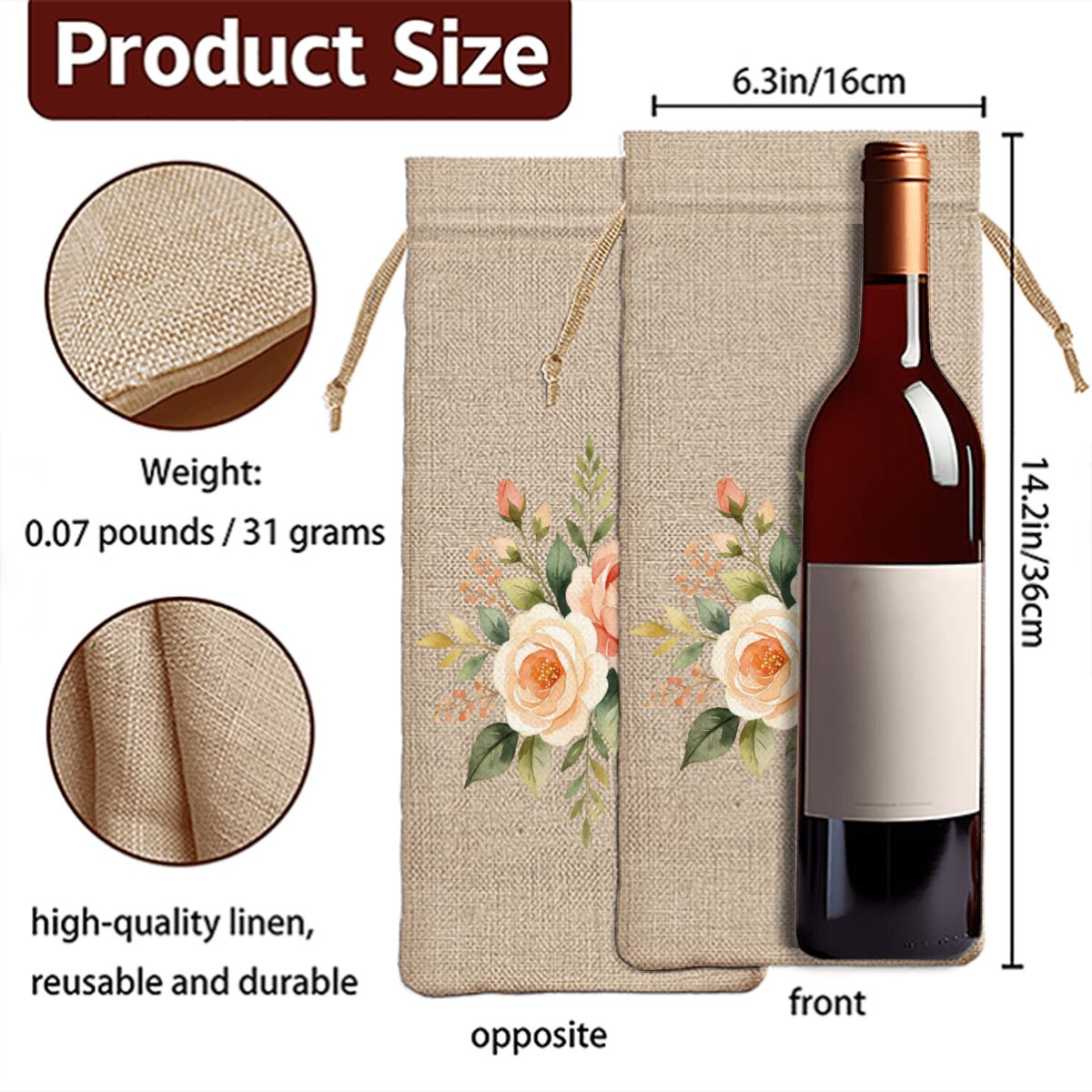 Mahjong Linen Wine Bag