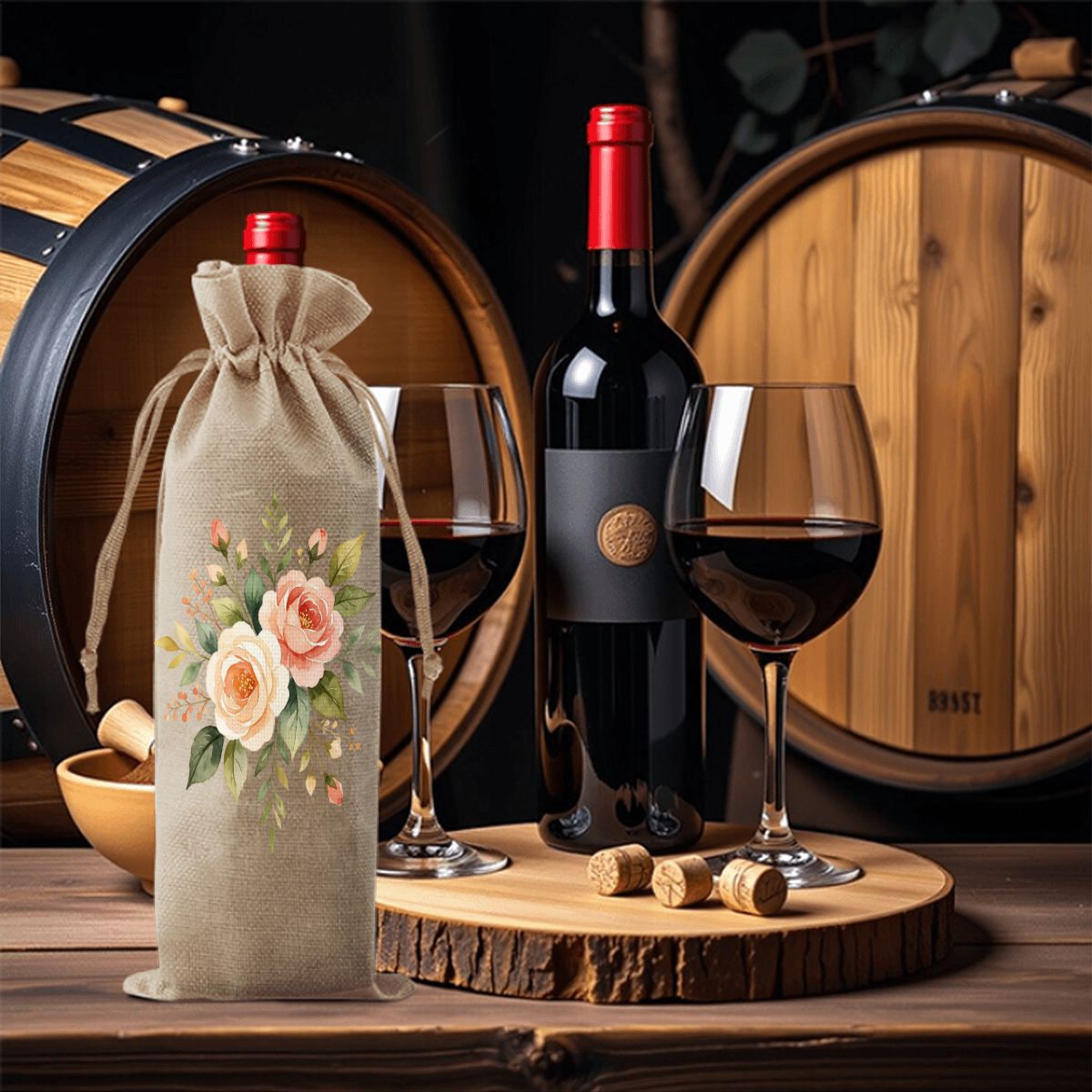 Mahjong Linen Wine Bag