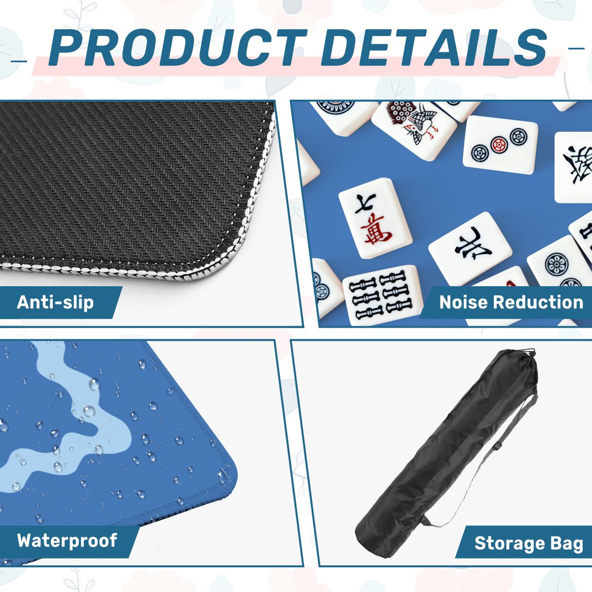 Mahjong Mat Light Blue Ruffled Border