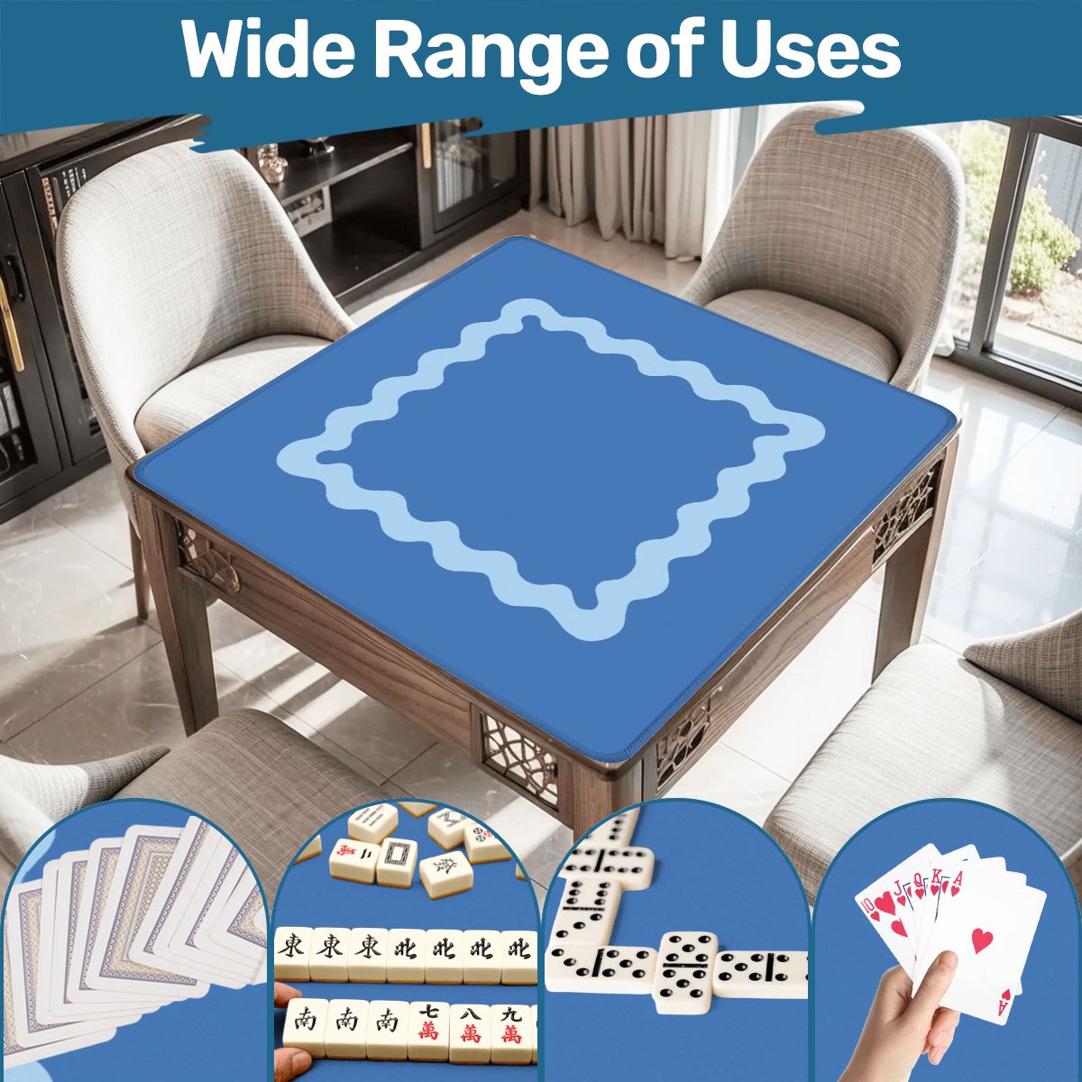 Mahjong Mat Light Blue Ruffled Border