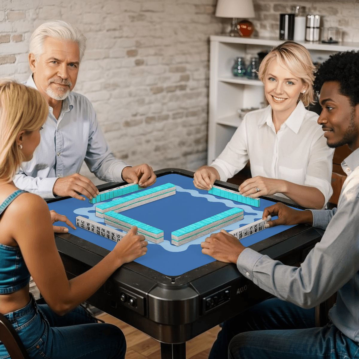 Mahjong Mat Light Blue Ruffled Border