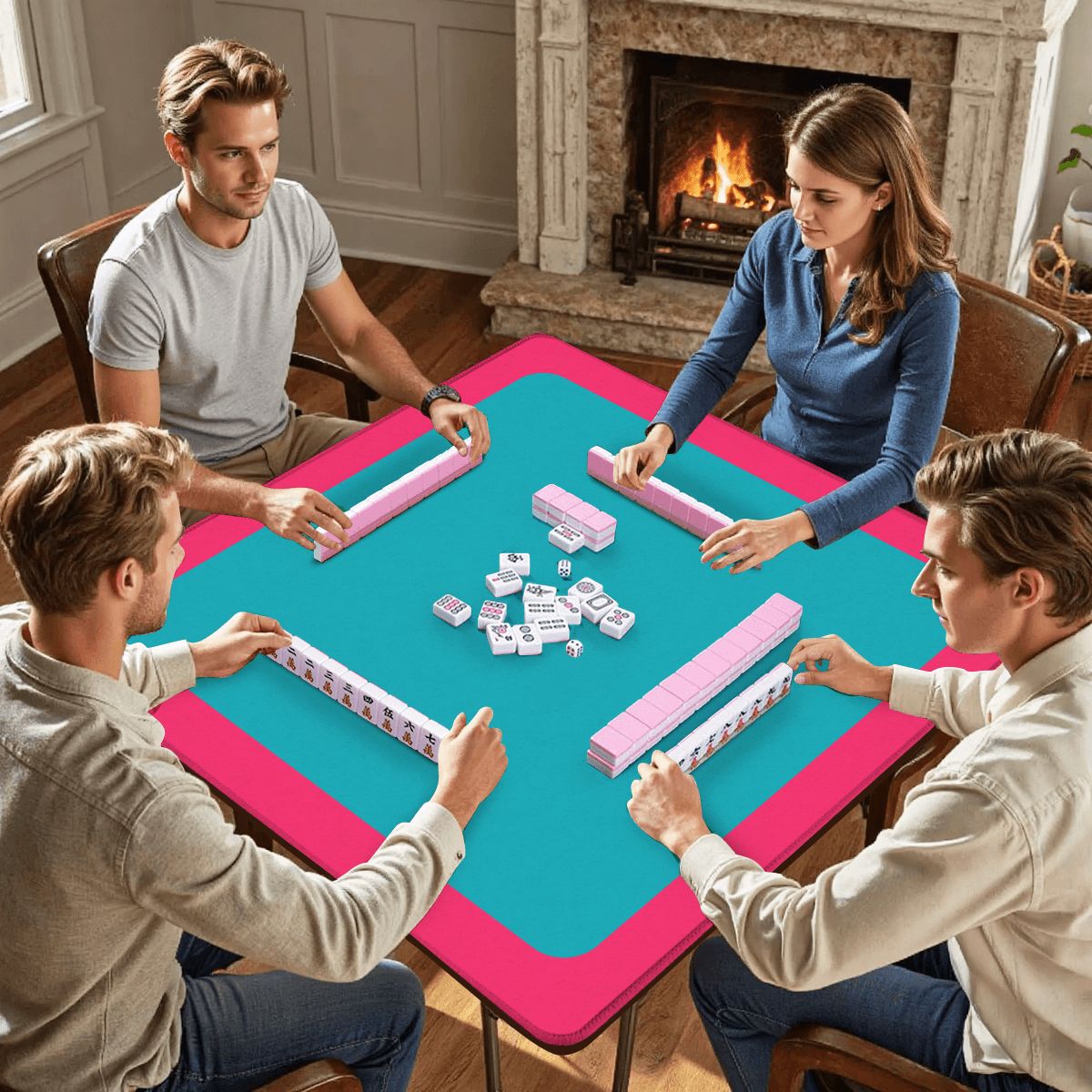 Mahjong Mat Magenta Teal Rounded Border