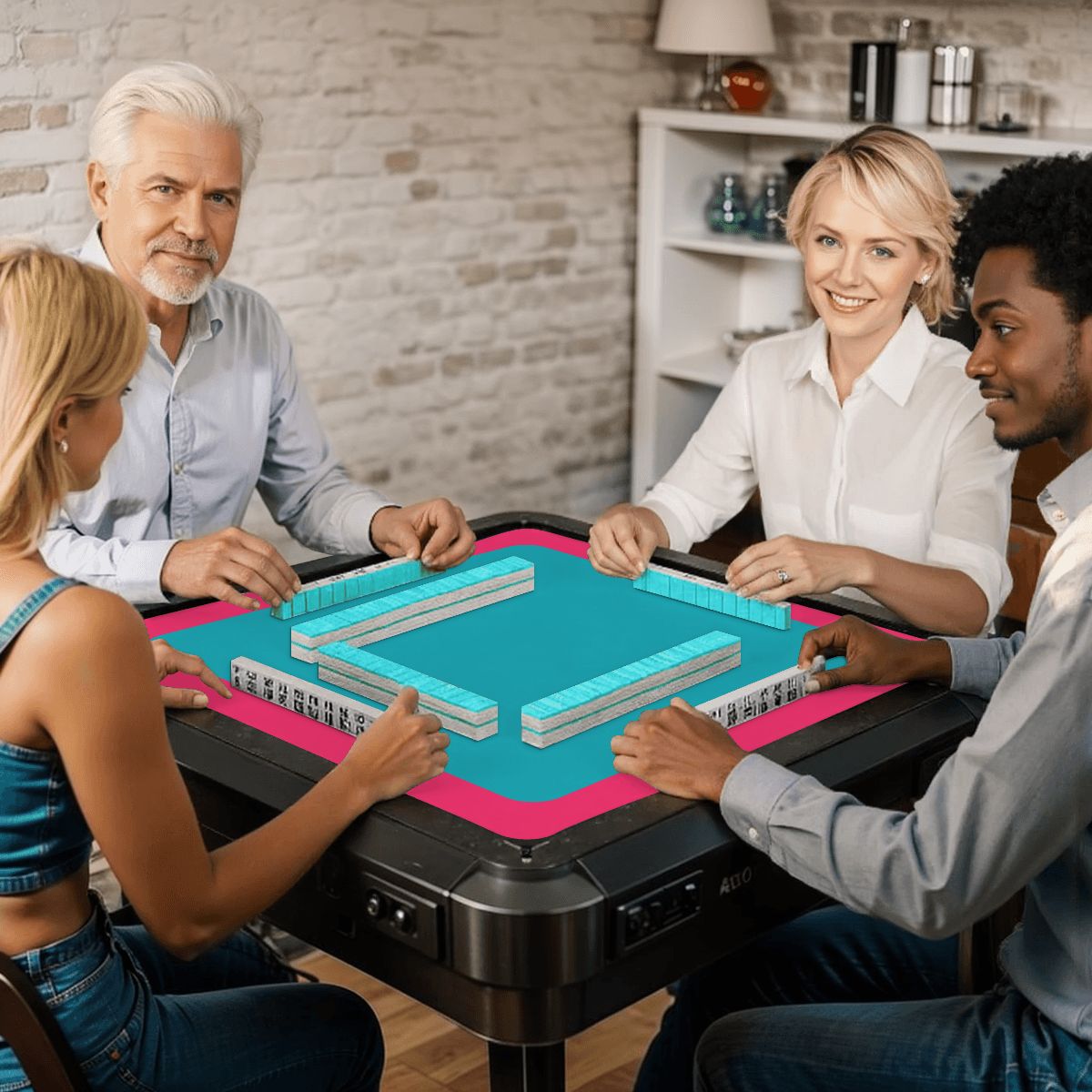 Mahjong Mat Magenta Teal Rounded Border