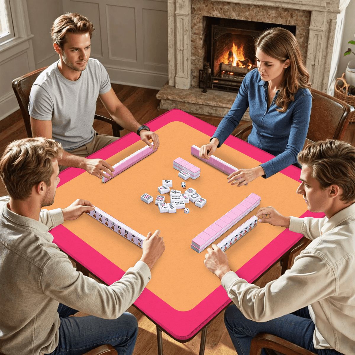 Mahjong Mat Peach Orange Rounded Border