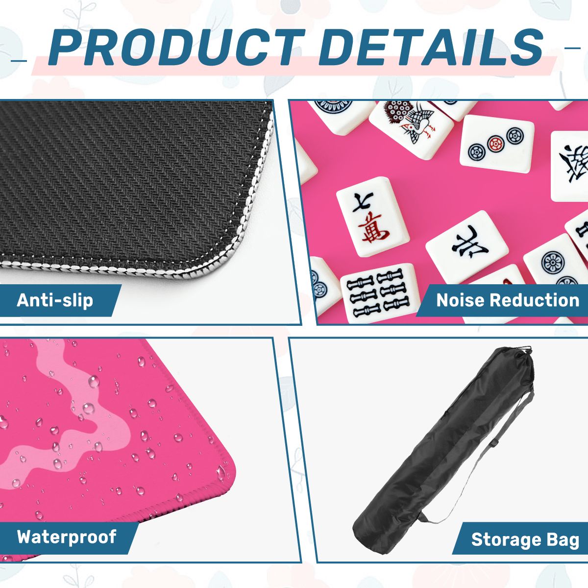 Mahjong Mat Pink Ruffled Border