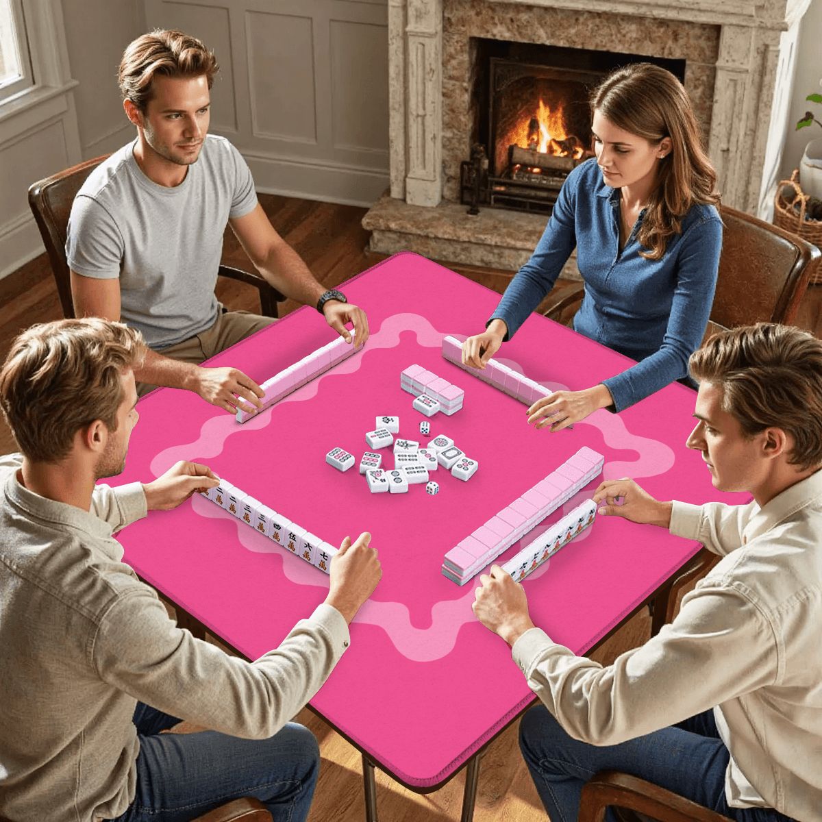 Mahjong Mat Pink Ruffled Border
