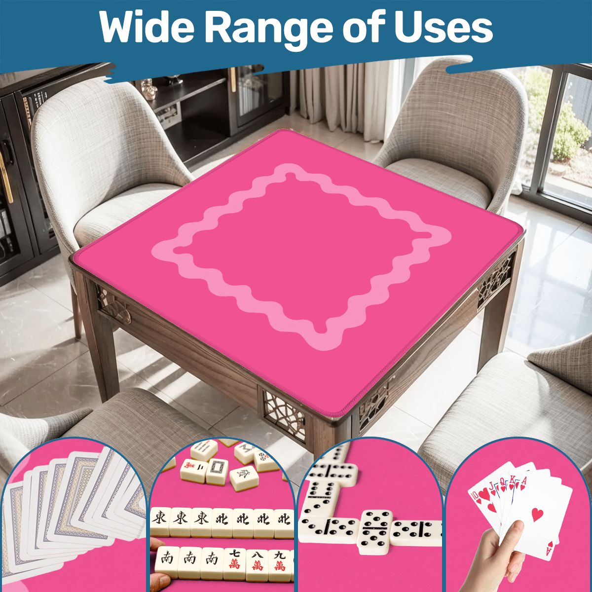 Mahjong Mat Pink Ruffled Border