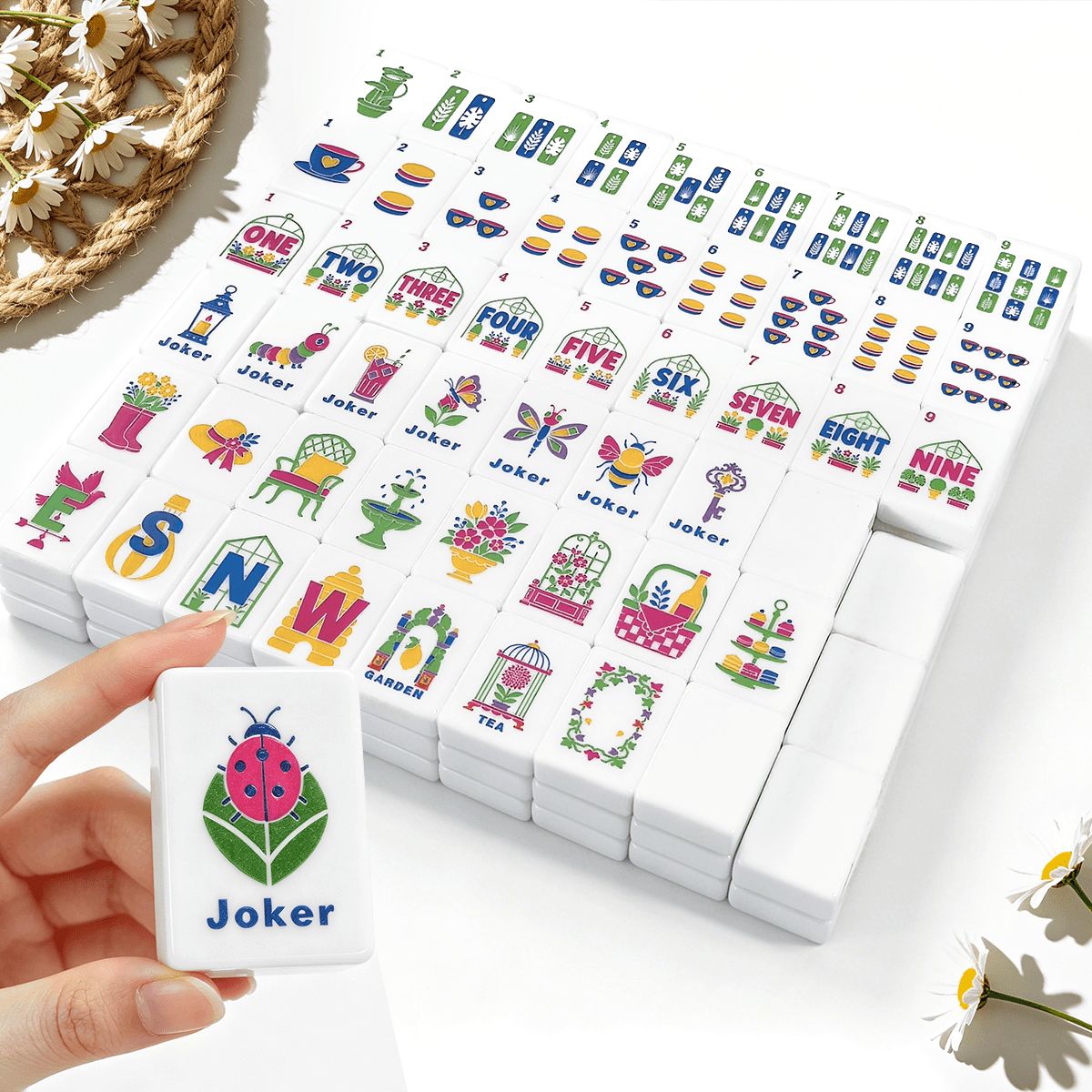 Mahjong Tiles Set (Floral Garden Style) (Single Layer)