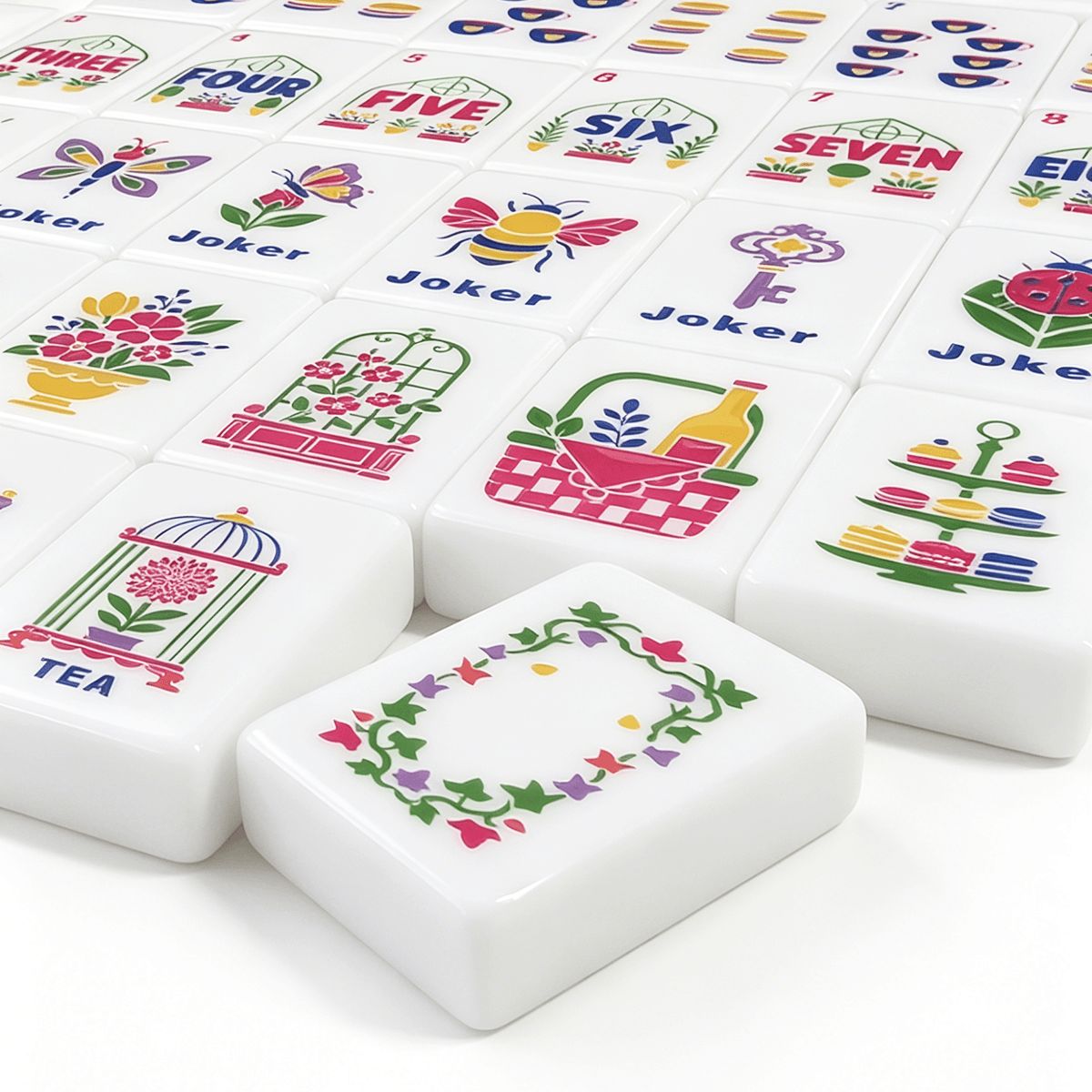 Mahjong Tiles Set (Floral Garden Style) (Single Layer)