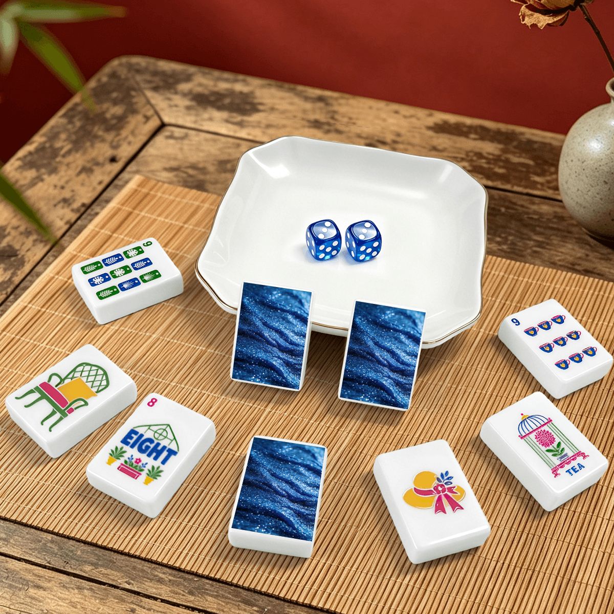 Mahjong Tiles Set (Floral Garden Style) (Single Layer)