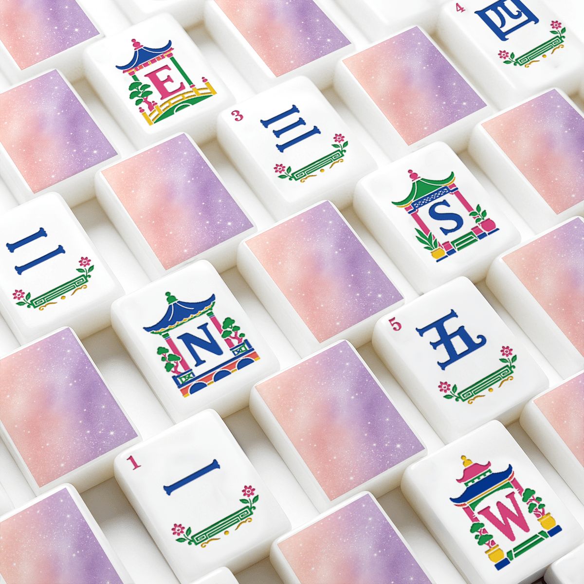Mahjong Tiles Set (Traditional Porcelain Style) (Single Layer)