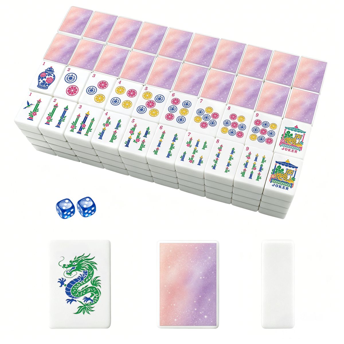 Mahjong Tiles Set (Traditional Porcelain Style) (Single Layer)