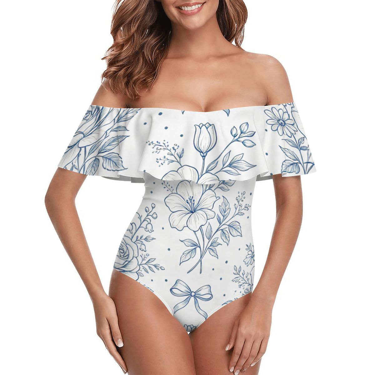 Off Shoulder Ruffle One-Piece Swimsuit